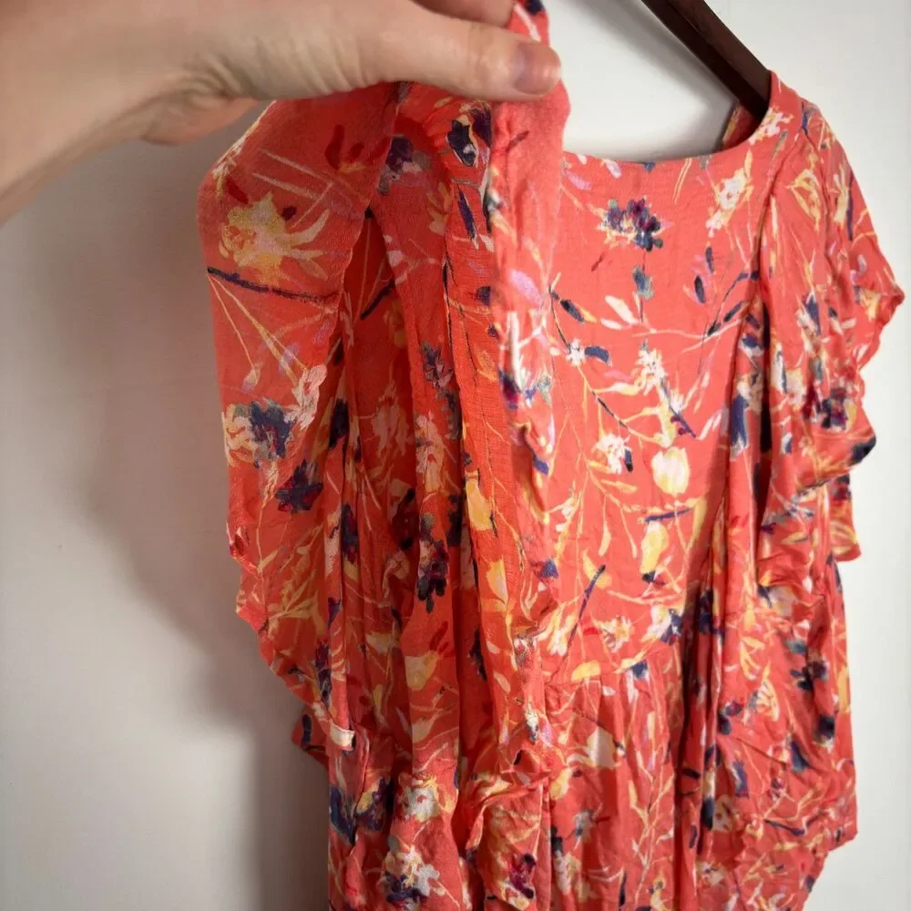 Haute Hippie Tribe Karen Flutter Sleeve Orange Button Front Top Women's Medium - Picture 4 of 6